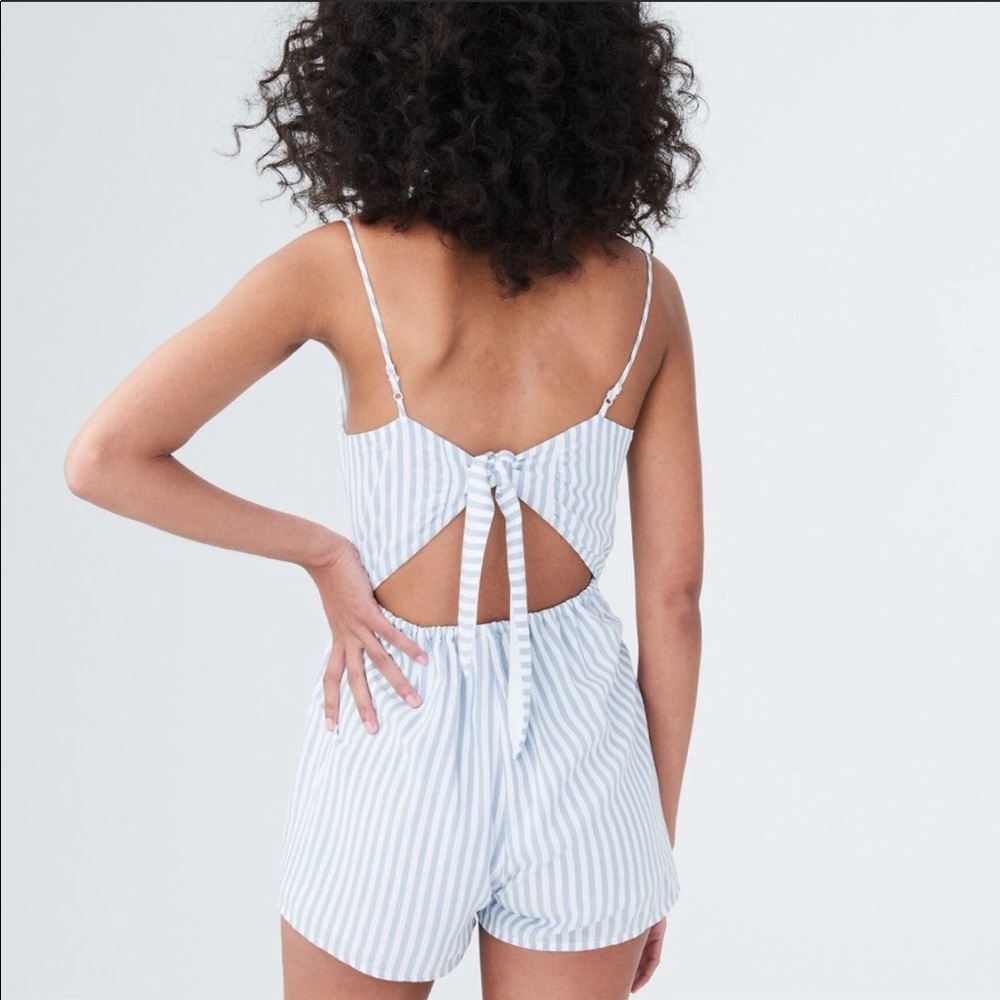 Blue and white striped romper